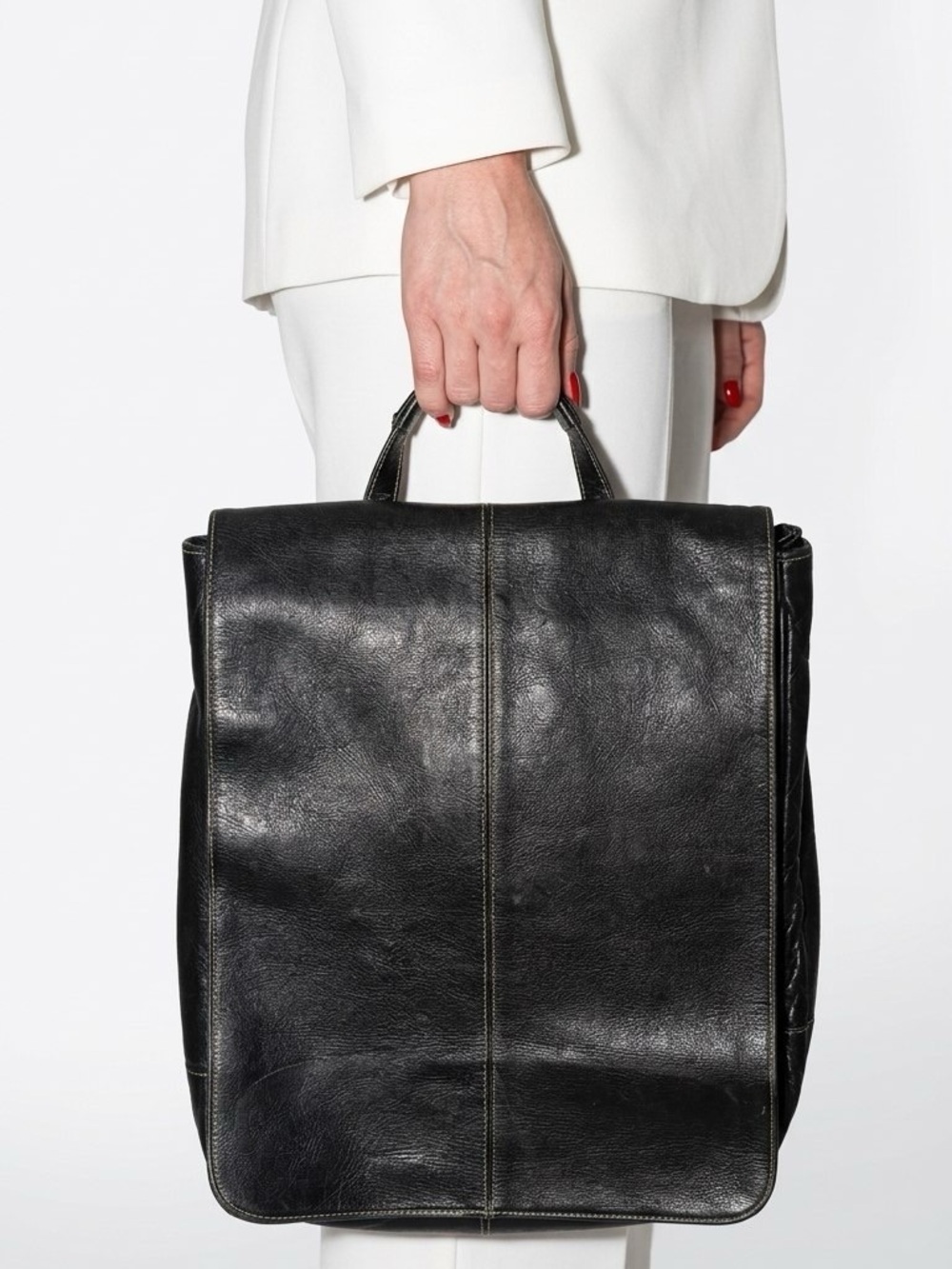 Le Donne Black Leather Messenger Bag Shoulder Strap Women